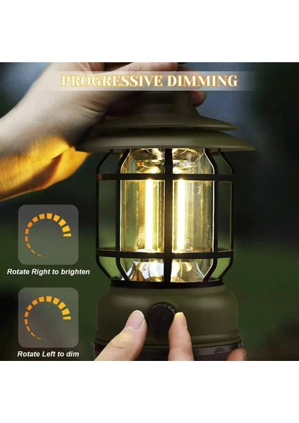 Güneş Enerjili Nostaljik Kamp Feneri, Ayarlanabilir Ledli, USB Şarjlı, Sarı indirimleri