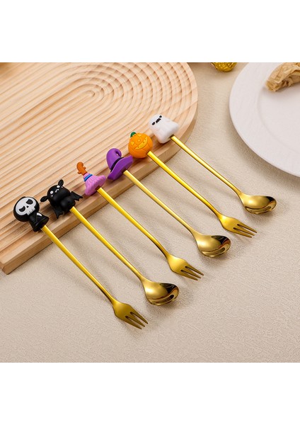 Premium Çocuk Cadı Figürlü Paslanmaz Çelik Uçlu Çatal-Kaşık Set, 6 Parça (24+ Ay)