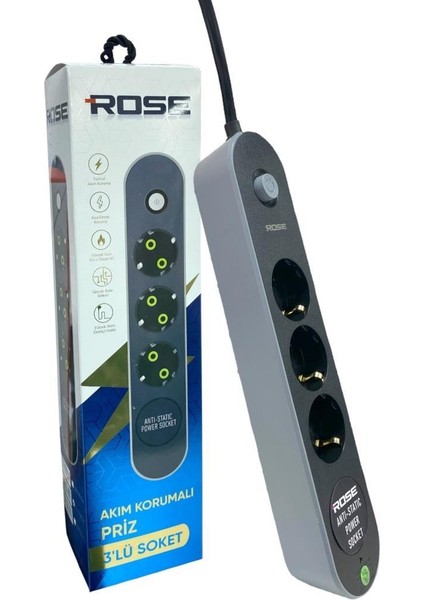 GR-300 3'lü 3metre Kablolu Akım Korumalı Grup Priz fırsatları