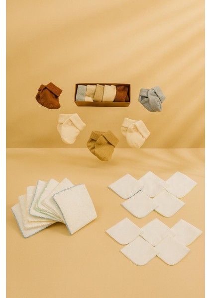 5 Çift Çorap (0-6) Ay + 10 Adet Mendil + 6 Adet Ter Havlusu Hediyelik Süper Paket