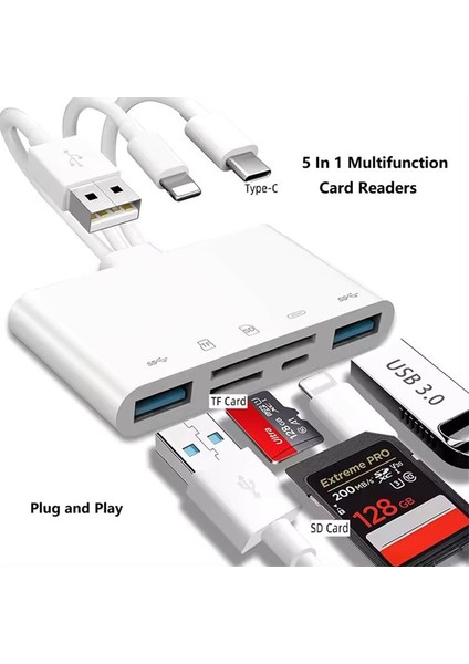 Kart Okuyucu Çevirici Hub Pro Type-C Lightning Usb-A To 2x Usb3.0 Sd Tf Pd Adaptör fiyatları