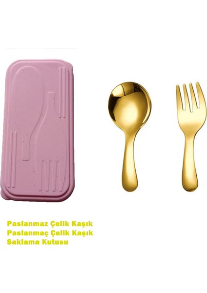 Gold Renk Premium Çocuk Paslanmaz Çelik Uçlu Çatal-Kaşık Set 24+ Ay
