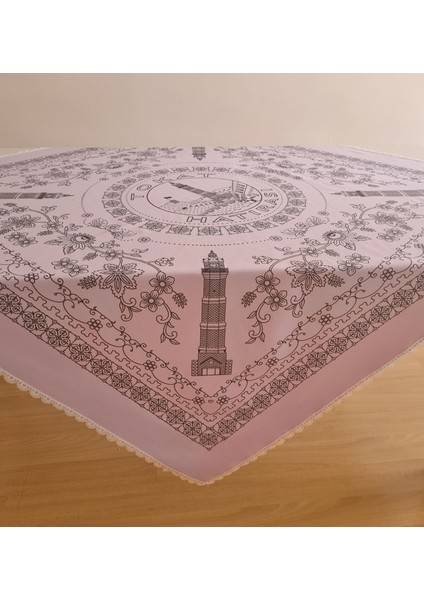 Etnik Desenli Dantelli Kare Sofra Bezi Piknik Örtüsü Masa Örtüsü Tokat İŞI(140X140)