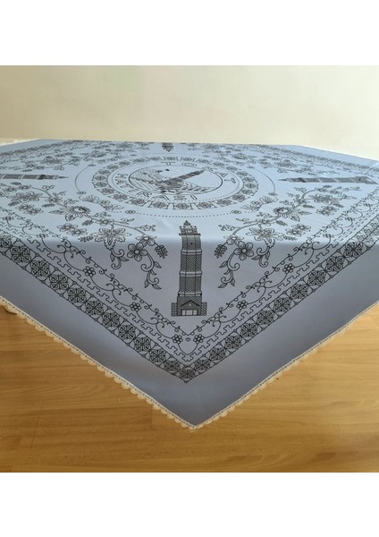 Etnik Desenli Dantelli Kare Sofra Bezi Piknik Örtüsü Masa Örtüsü Tokat İŞI(140X140)