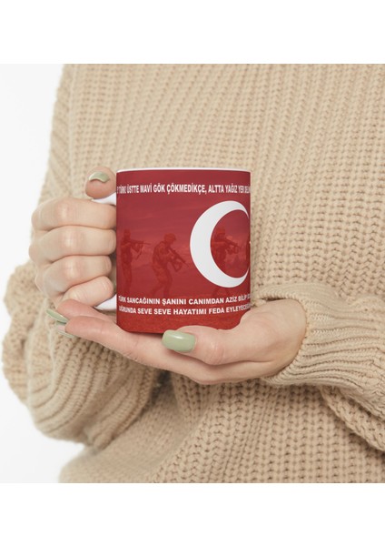 Şanlı Türk Askeri Bardak , Askere Hediye Bayrak , Asker Yemini Yazılı Porselen Bardak