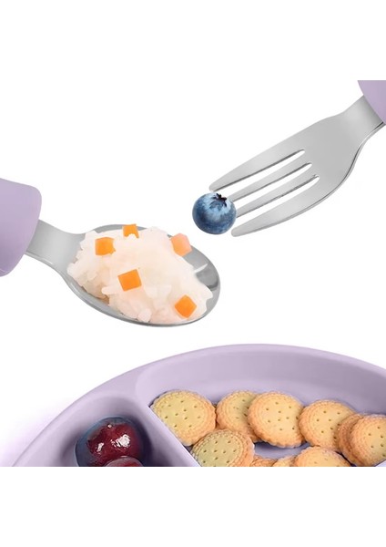 Sarı Lacivert Premium Çocuk Bpa Free Kaliteli Silikon Saplı Paslanmaz Çelik Uçlu Çatal-Kaşık fırsatları