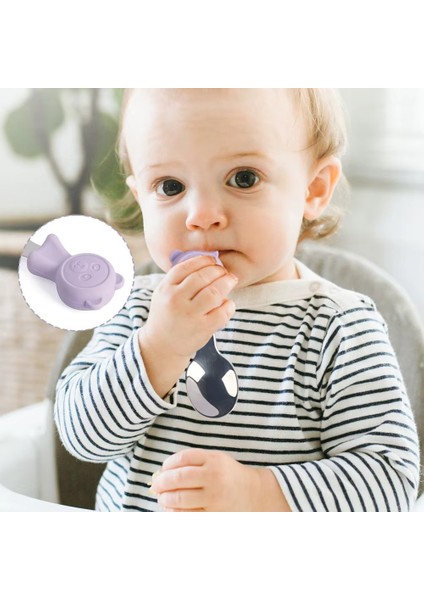 Sarı Lacivert Premium Çocuk Bpa Free Kaliteli Silikon Saplı Paslanmaz Çelik Uçlu Çatal-Kaşık