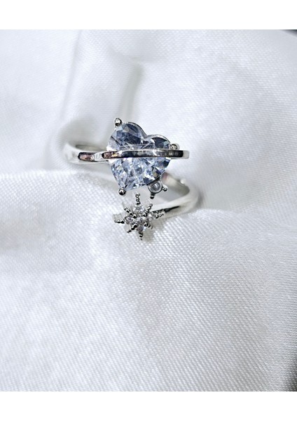 Yıldız ve Kalpli Tek Taş Y2K Ayarlanabilir Yüzük