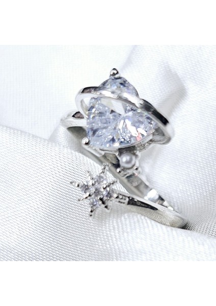 Yıldız ve Kalpli Tek Taş Y2K Ayarlanabilir Yüzük modelleri