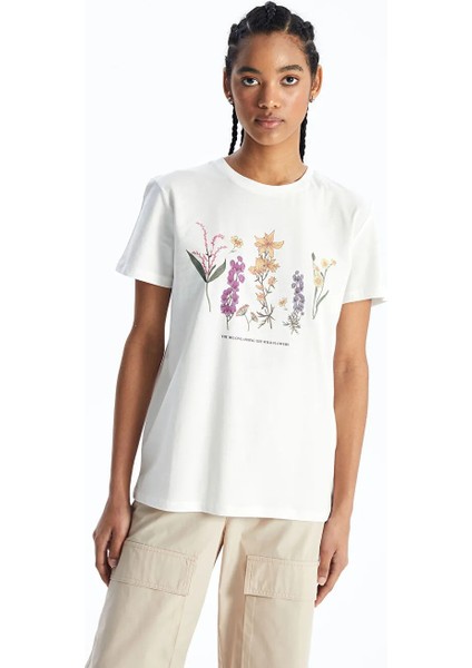 Xsıde Ekru Bisiklet Yaka Baskılı Kısa Kollu Kadın Tişört fiyatları