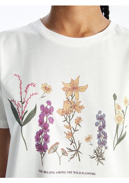 Xsıde Ekru Bisiklet Yaka Baskılı Kısa Kollu Kadın Tişört fırsatları