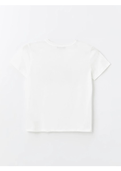 Xsıde Ekru Bisiklet Yaka Baskılı Kısa Kollu Kadın Tişört