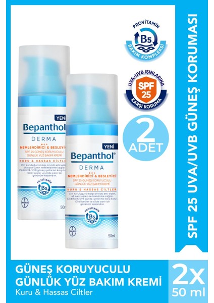Bepanthol Derma Nemlendirici & Besleyici SPF25 Günlük Yüz Bakım Kremi 50 ml 2 Adet