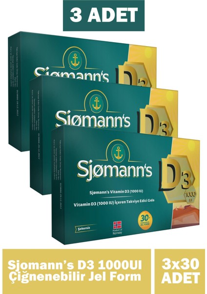 Asfstore Sjomann's D3 Çiğnenebilir Jel 30 Tablet 3 Adet