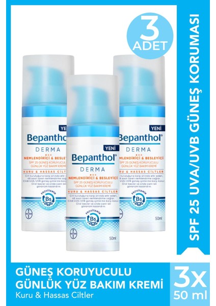 Asfstore Bepanthol Derma Nemlendirici & Besleyici SPF25 Günlük Yüz Bakım Kremi 50 ml 3 Adet