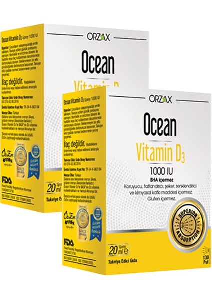 Asfstore Ocean Vitamin D3 1000 Iu Oral Sprey 20 ml 2 Adet