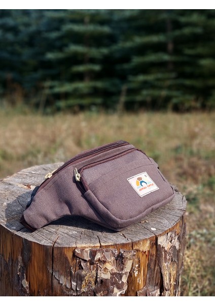 Teknik Kumaş Bel Çantası - Kahverengi