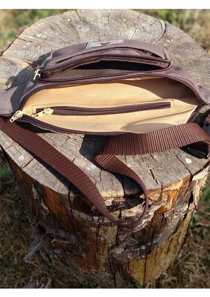 Teknik Kumaş Bel Çantası - Kahverengi