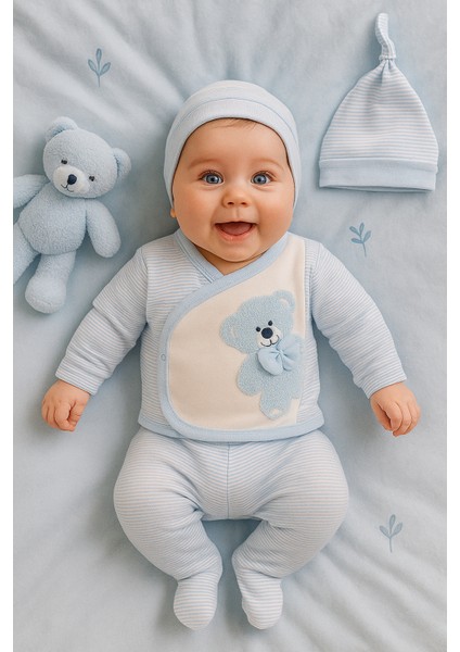 Yeni Doğan & Erkek Bebek 0-3 Ay Süzene Ayıcıklı 5'li Hastane Çıkışı Zıbın Seti (Kutulu Üründür)