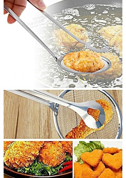 Süzgeçli Kızartma ve Haşlama Maşası Çelik
