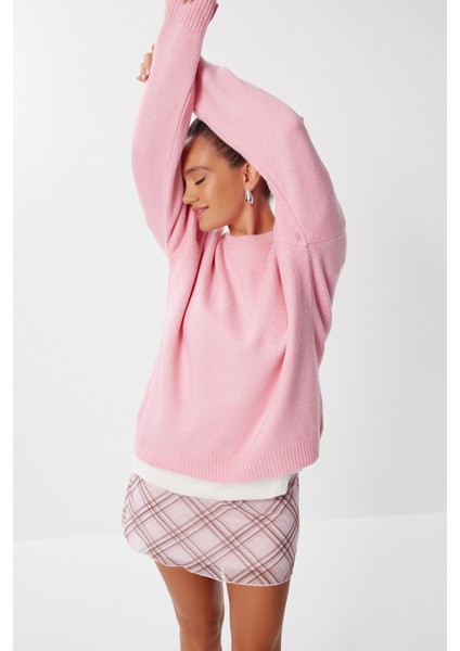 Oversize Basic Triko Kazak LDD0127 Pembe