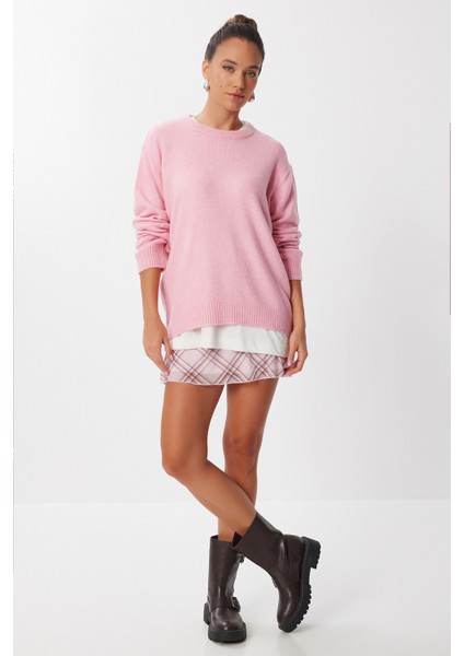 Oversize Basic Triko Kazak LDD0127 Pembe modelleri