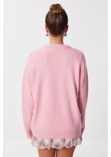 Oversize Basic Triko Kazak LDD0127 Pembe indirimleri