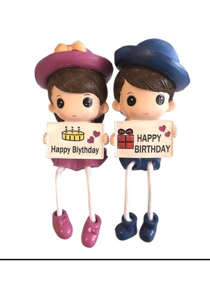 Sevgiliye Kız-Erkek Hediyelik Happy Birhday Baskılı Oturan Biblo