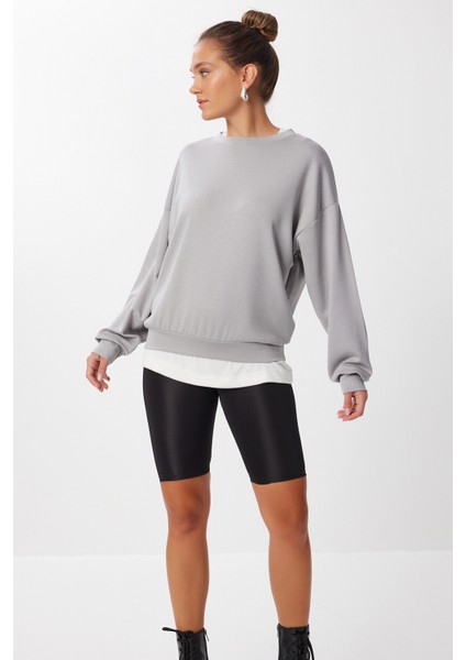 Basic Mevsimlik Modal Sweatshirt LEN0026 Taş Grisi modelleri