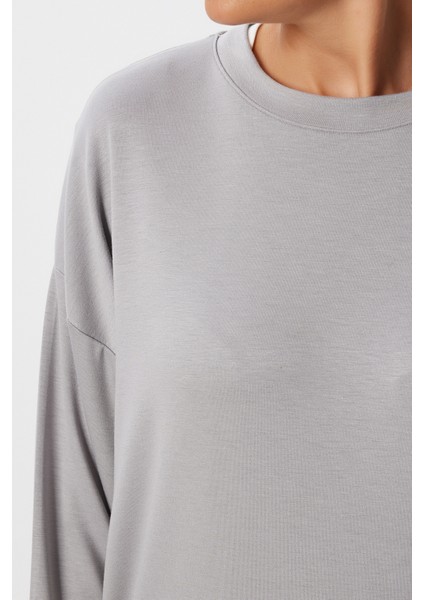 Basic Mevsimlik Modal Sweatshirt LEN0026 Taş Grisi fırsatları