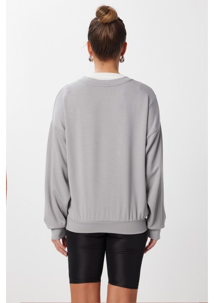 Basic Mevsimlik Modal Sweatshirt LEN0026 Taş Grisi indirimleri