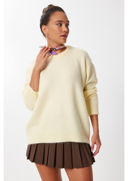 Oversize Basic Triko Kazak LDD0127 Sarı modelleri