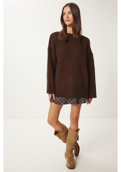 Yumuşak Dokulu Oversize Triko Kazak LPF0063 Kahverengi