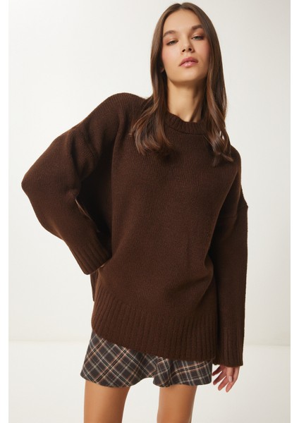 Yumuşak Dokulu Oversize Triko Kazak LPF0063 Kahverengi fiyatları