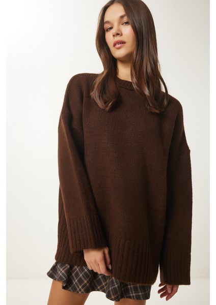 Yumuşak Dokulu Oversize Triko Kazak LPF0063 Kahverengi fırsatları