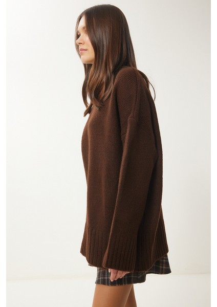 Yumuşak Dokulu Oversize Triko Kazak LPF0063 Kahverengi indirimleri