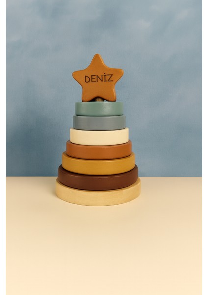 Yıldız Halka Kule Ahşap Oyuncak Dekor Montessori Oyuncak Eğitici Oyuncak