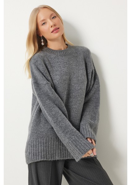 Yumuşak Dokulu Oversize Triko Kazak LPF0063 Antrasit fiyatları