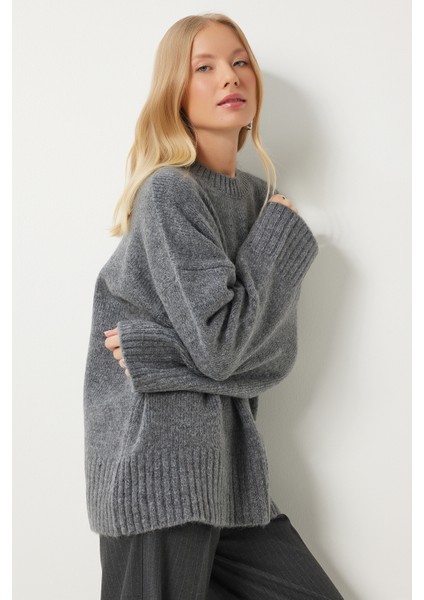 Yumuşak Dokulu Oversize Triko Kazak LPF0063 Antrasit modelleri