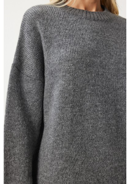 Yumuşak Dokulu Oversize Triko Kazak LPF0063 Antrasit fırsatları