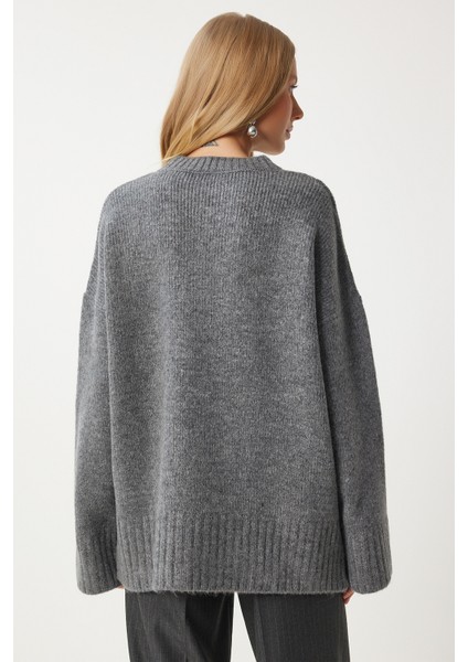 Yumuşak Dokulu Oversize Triko Kazak LPF0063 Antrasit indirimleri