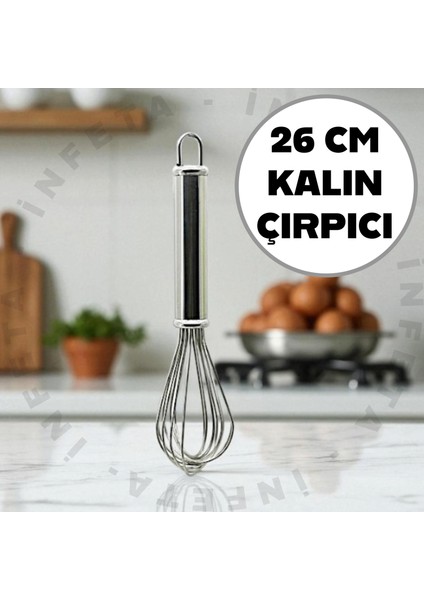 Krom Çırpıcı Pratik Yumurta Sos Kek Çırpma Teli Küçük 26 cm