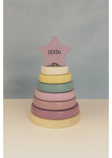 Yıldız Halka Kule Ahşap Oyuncak Dekor Montessori Oyuncak Eğitici Oyuncak