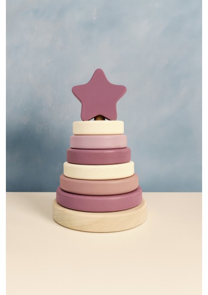 Yıldız Halka Kule Ahşap Oyuncak Dekor Montessori Oyuncak Eğitici Oyuncak