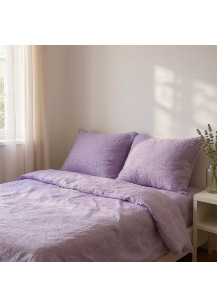 4 Katlı Müslin Lila Renk 50X70 Cm. %100 Pamuklu 2 Adet Yastık Kılıfı