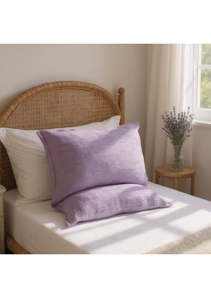 4 Katlı Müslin Lila Renk 50X70 Cm. %100 Pamuklu 2 Adet Yastık Kılıfı fırsatları