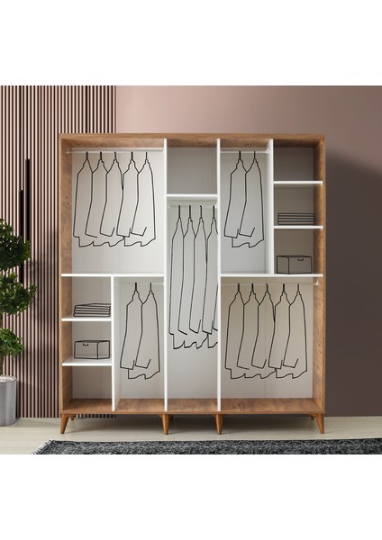 Atlantik Çam-Beyaz 5 Kapaklı Mdf Gardırop - Genç Odası -Giysi Dolabı modelleri