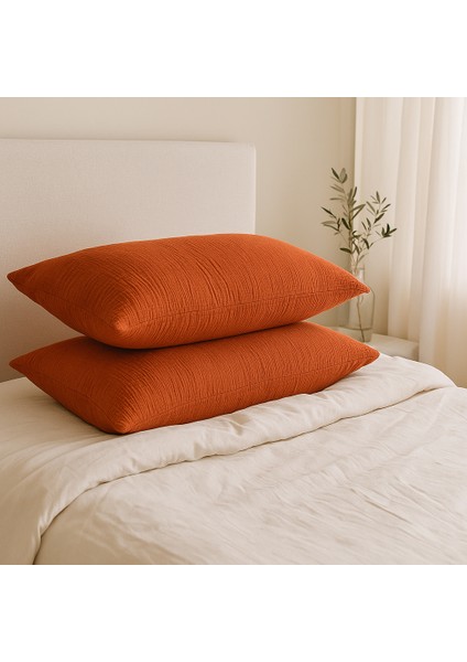 4 Katlı Müslin Kiremit Renk 50X70 Cm. %100 Pamuklu 2 Adet Yastık Kılıfı fiyatları