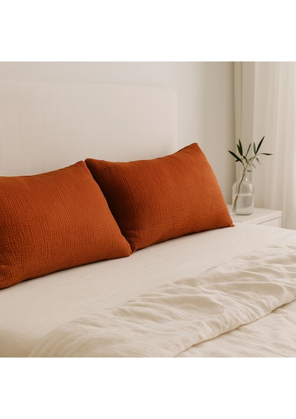 4 Katlı Müslin Kiremit Renk 50X70 Cm. %100 Pamuklu 2 Adet Yastık Kılıfı modelleri
