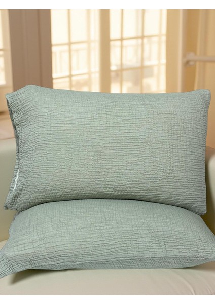 4 Katlı Müslin Çağla Yeşili Renk 50X70 Cm. %100 Pamuklu 2 Adet Yastık Kılıfı